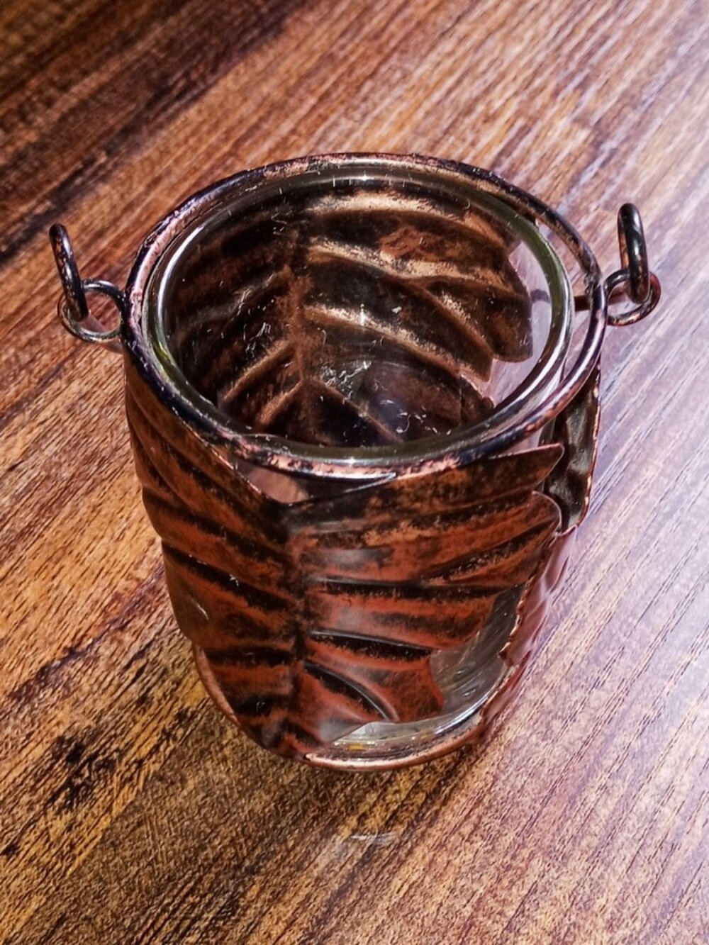 🍁Copper Glass Leaf Votive/Tealight Candle Holder Lantern Decor Hanging Rustic🍁 - Picture 6 of 14